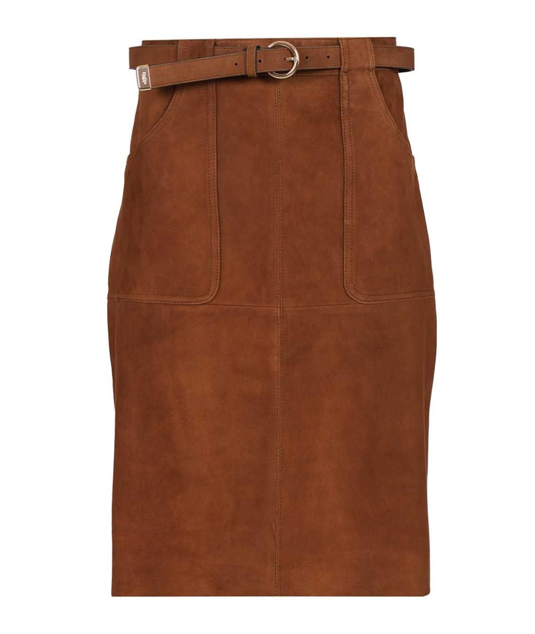 MAX MARA STUDIO Коричневая замшевая юбка миди, фото 1