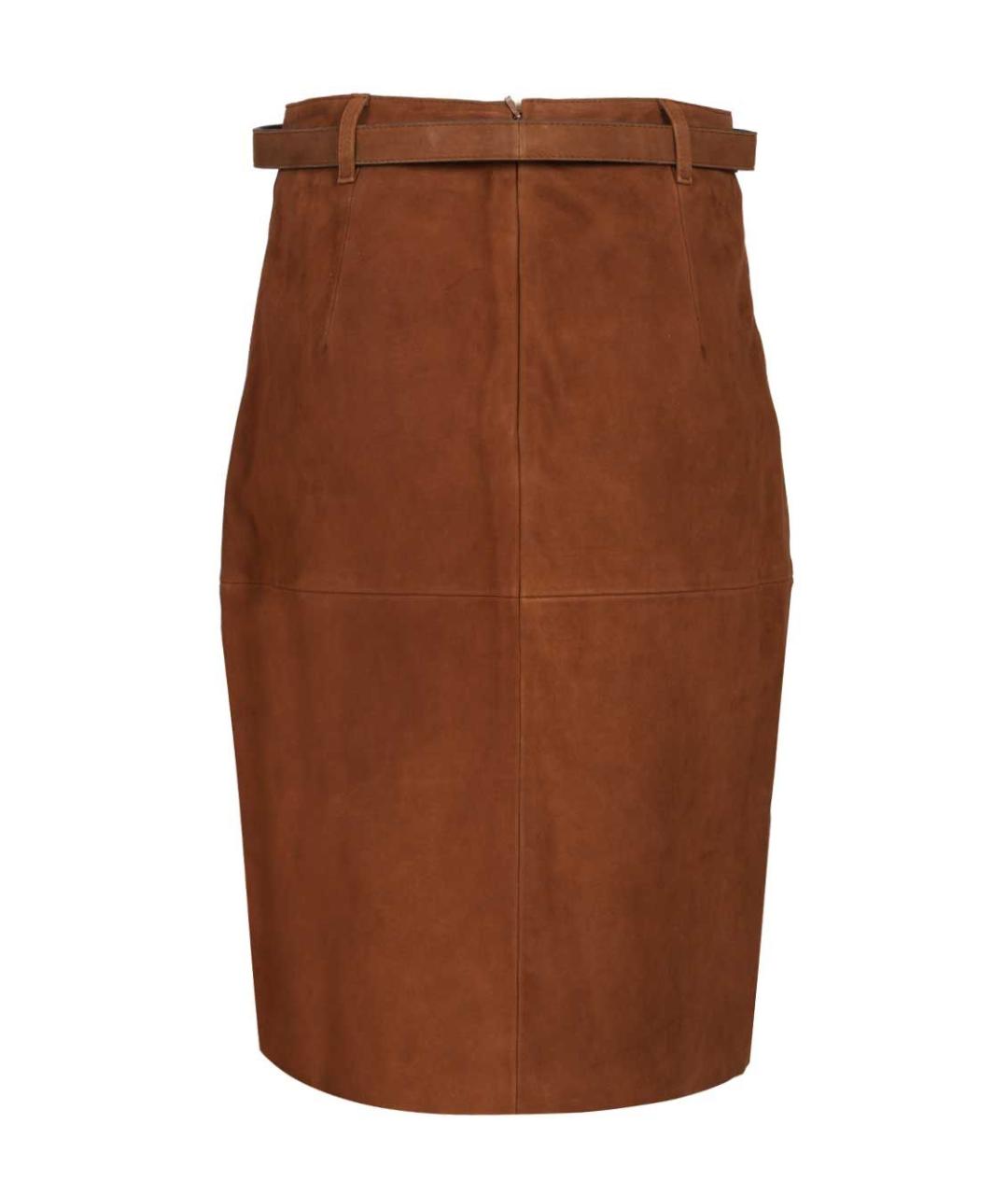 MAX MARA STUDIO Коричневая замшевая юбка миди, фото 2