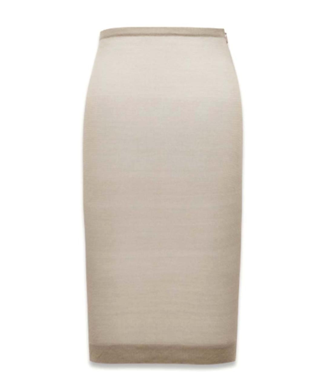 SAINT LAURENT Бежевая шелковая юбка миди, фото 1
