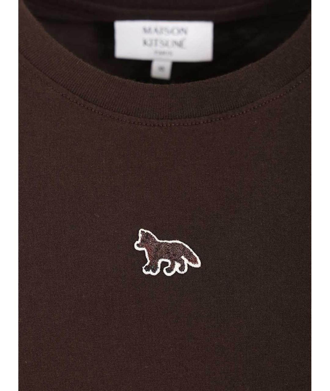MAISON KITSUNE Коричневая хлопковая футболка, фото 3