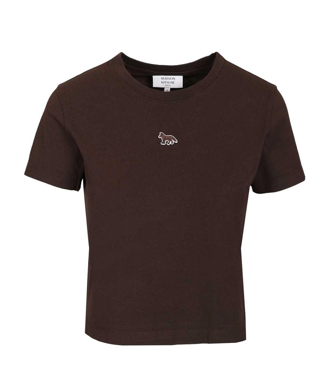 MAISON KITSUNE Коричневая хлопковая футболка, фото 1