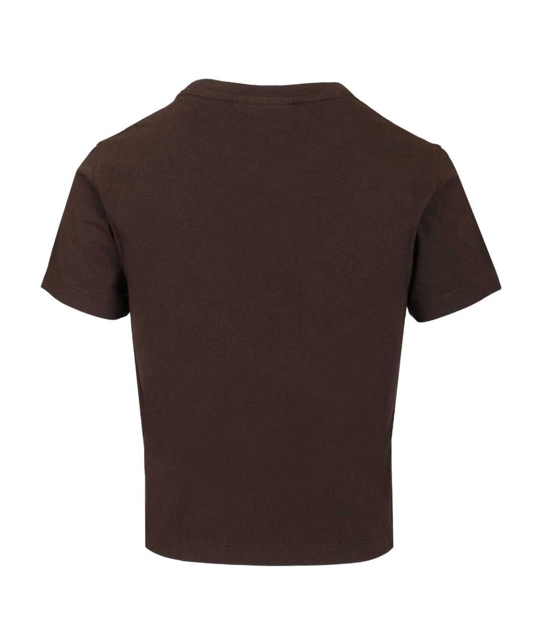 MAISON KITSUNE Коричневая хлопковая футболка, фото 2