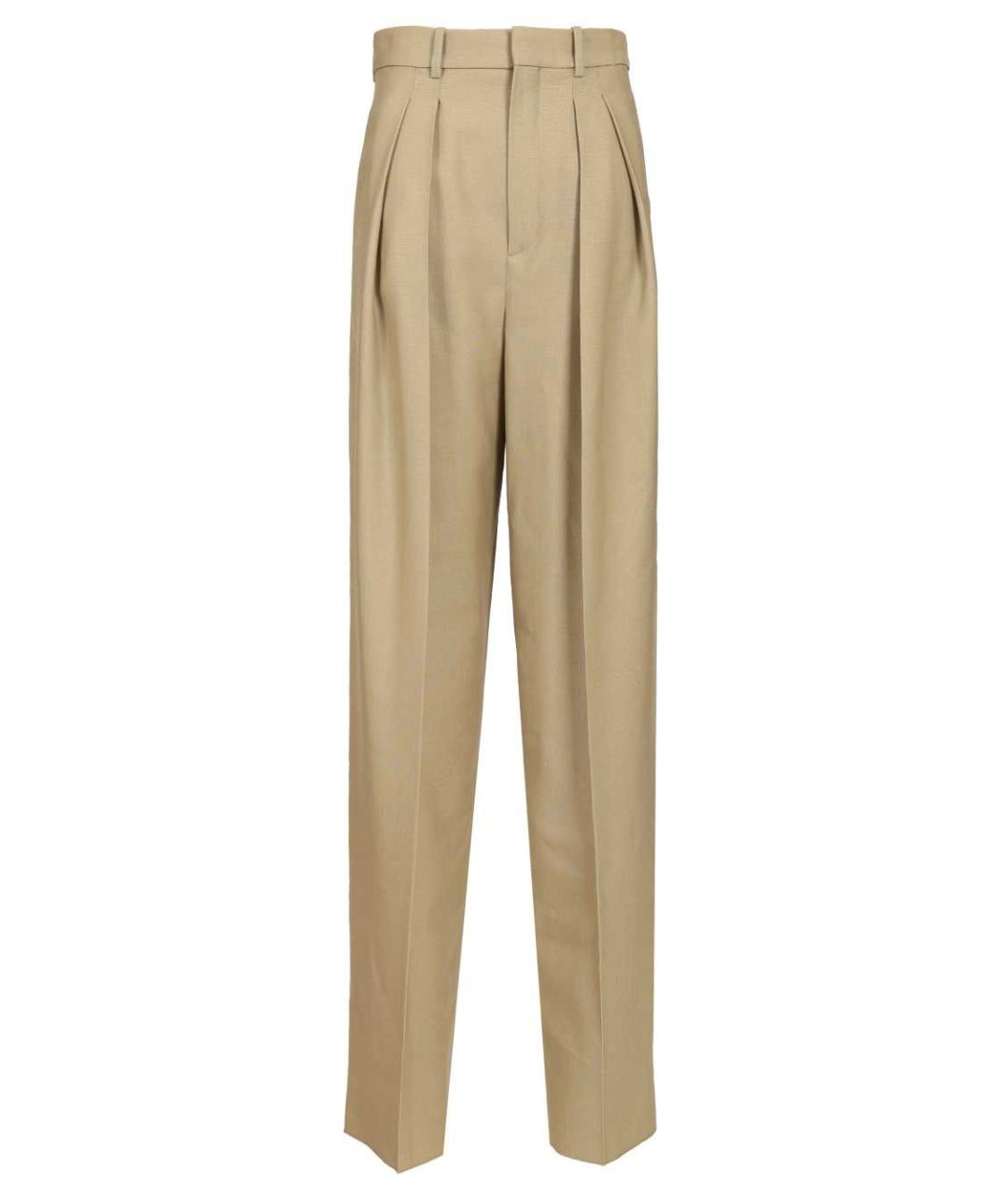 SAINT LAURENT Бежевые шерстяные прямые брюки, фото 1