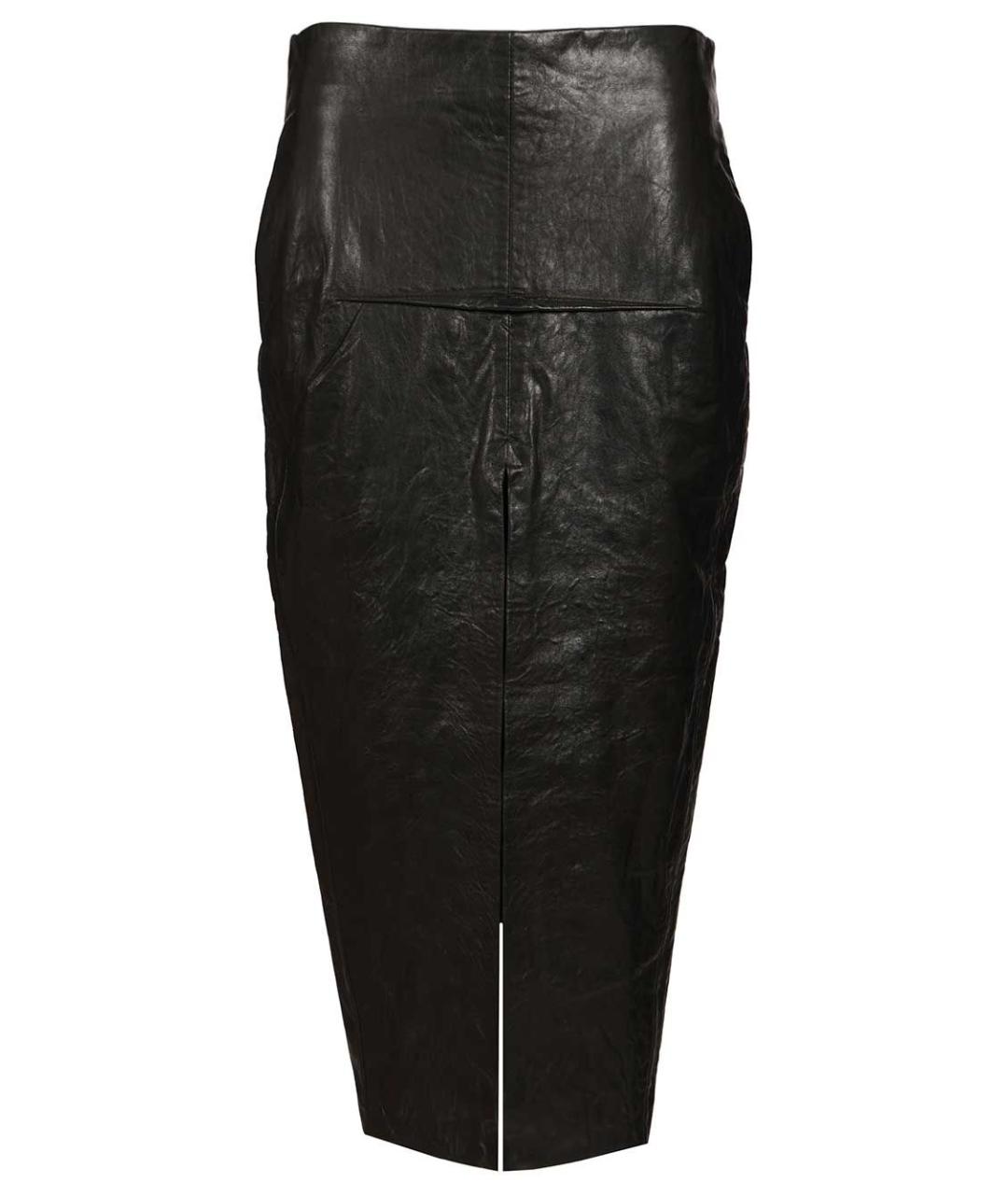 RICK OWENS Черная кожаная юбка миди, фото 1
