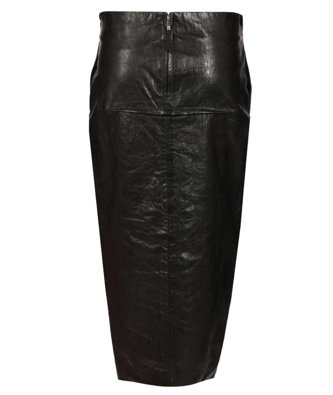 RICK OWENS Черная кожаная юбка миди, фото 2