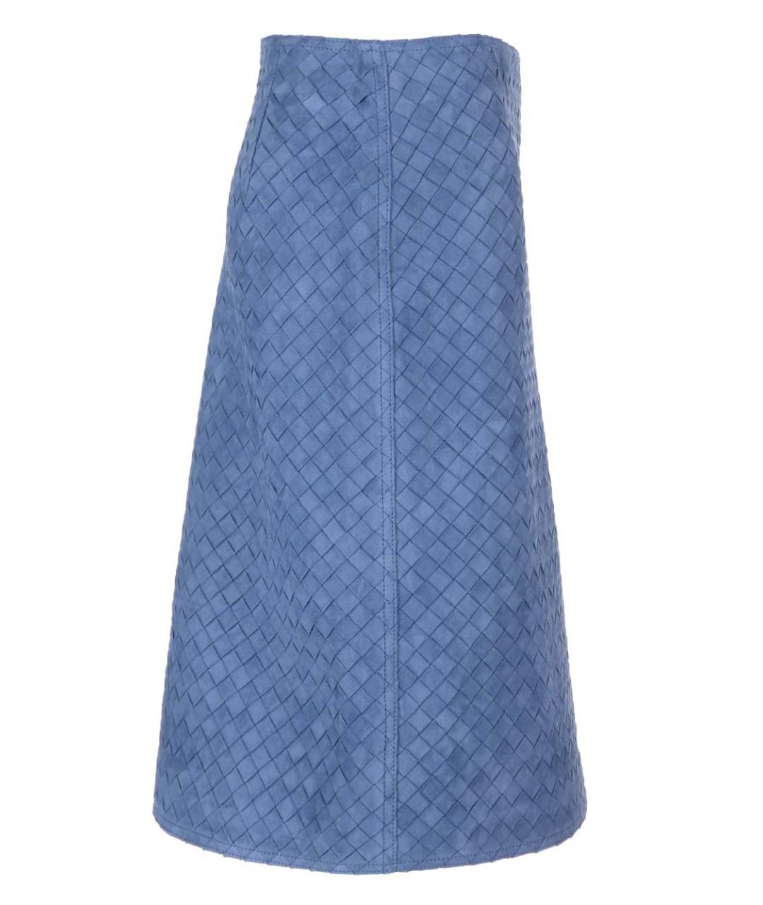 BOTTEGA VENETA Голубая кожаная юбка миди, фото 5