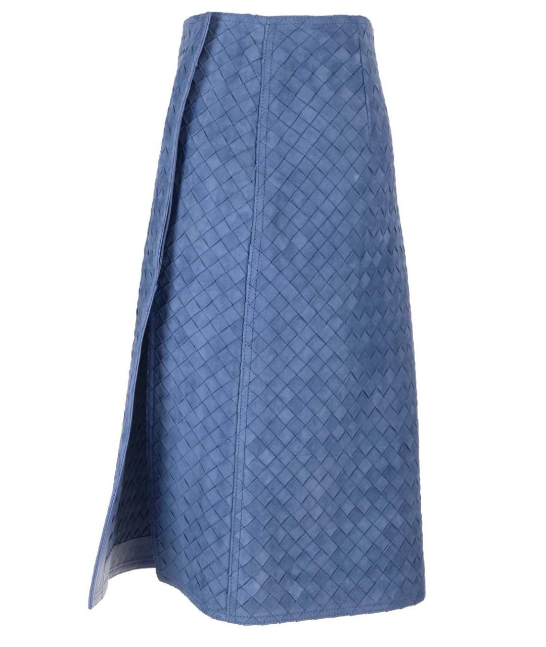 BOTTEGA VENETA Голубая кожаная юбка миди, фото 3