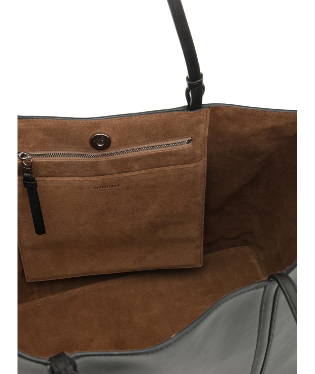 JACQUEMUS Черная кожаная сумка тоут, фото 4