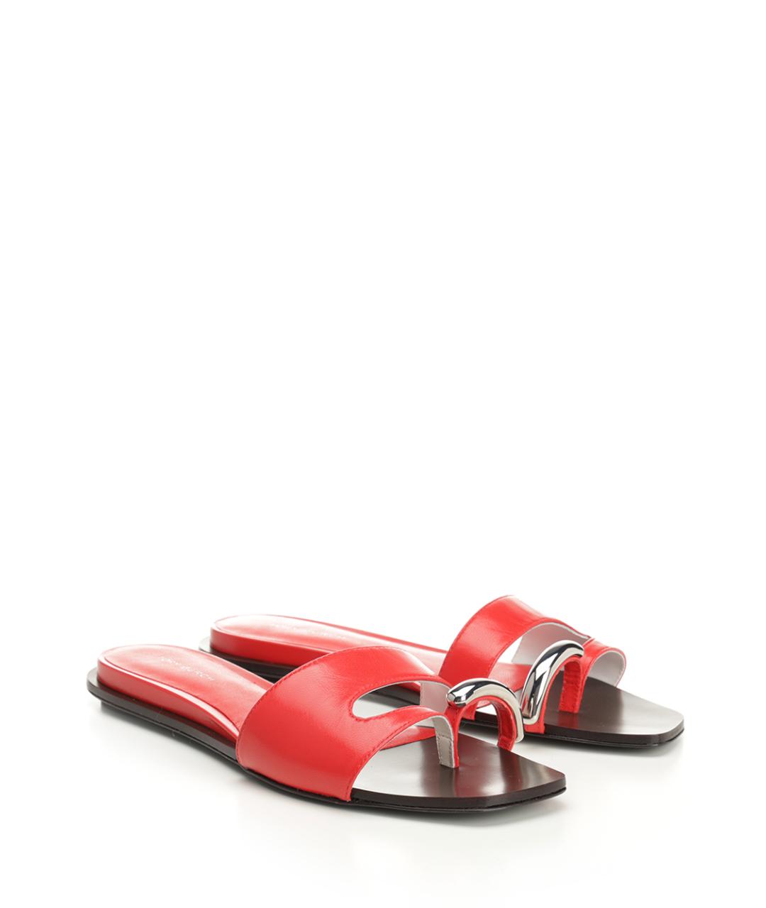 TORY BURCH Красные кожаные шлепанцы, фото 2