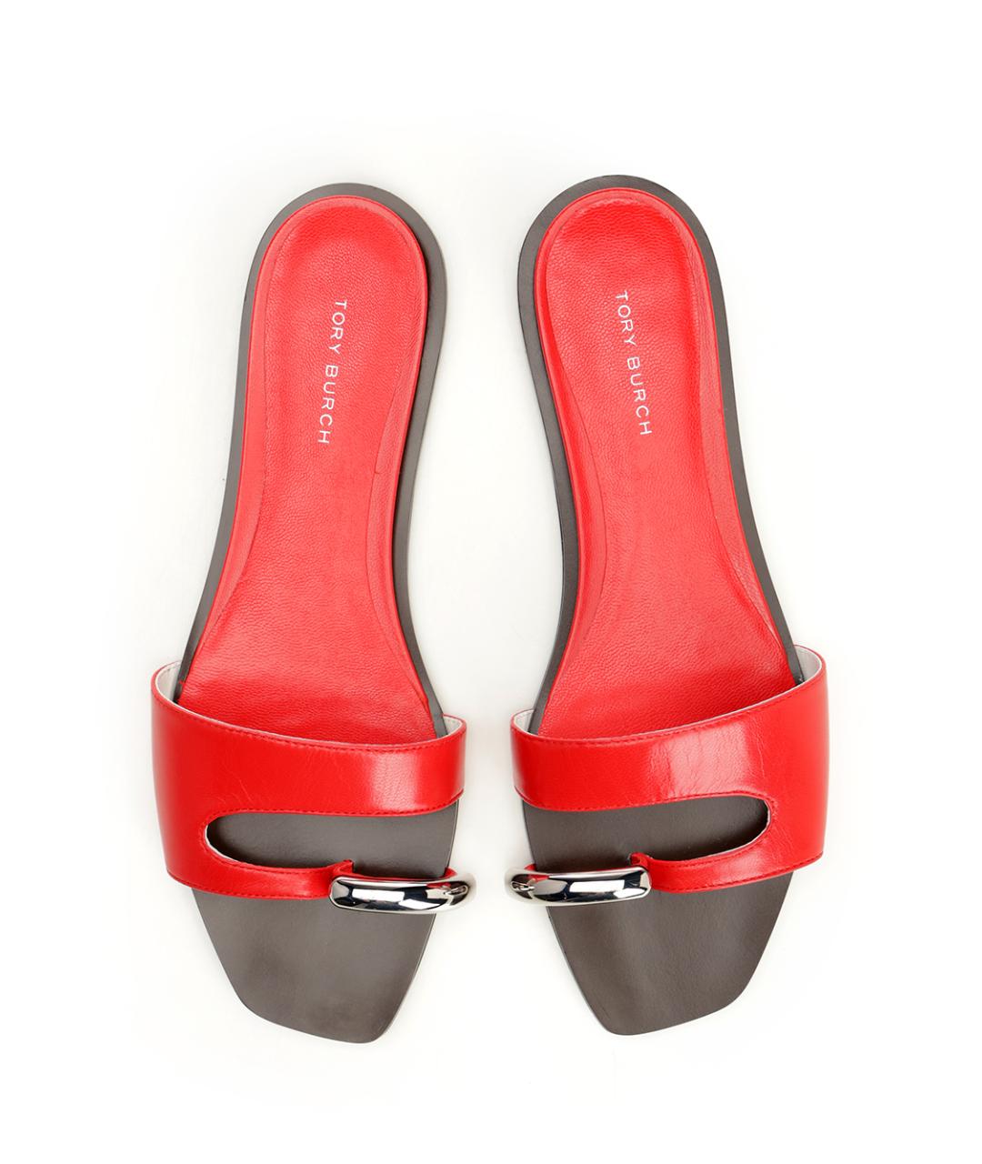 TORY BURCH Красные кожаные шлепанцы, фото 5