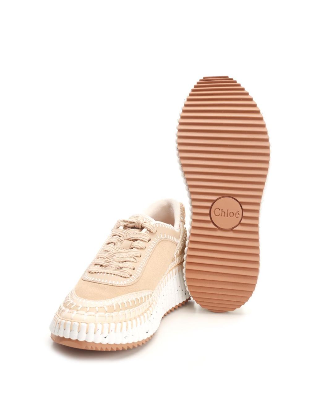 CHLOE Бежевые кожаные кроссовки, фото 5