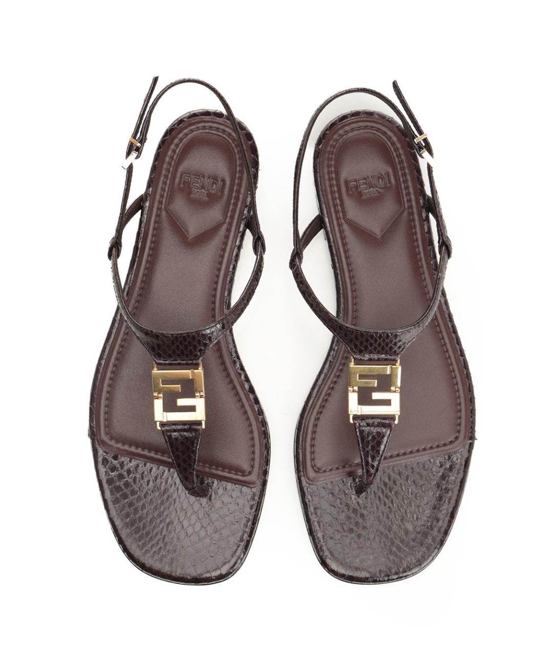 FENDI Бордовые кожаные сандалии, фото 5