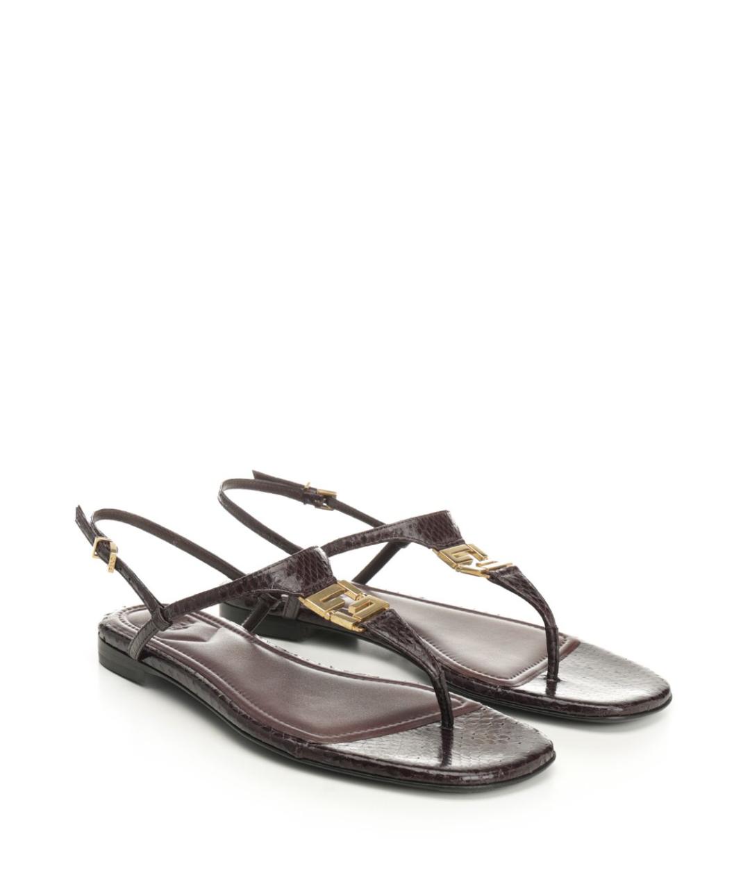 FENDI Бордовые кожаные сандалии, фото 2