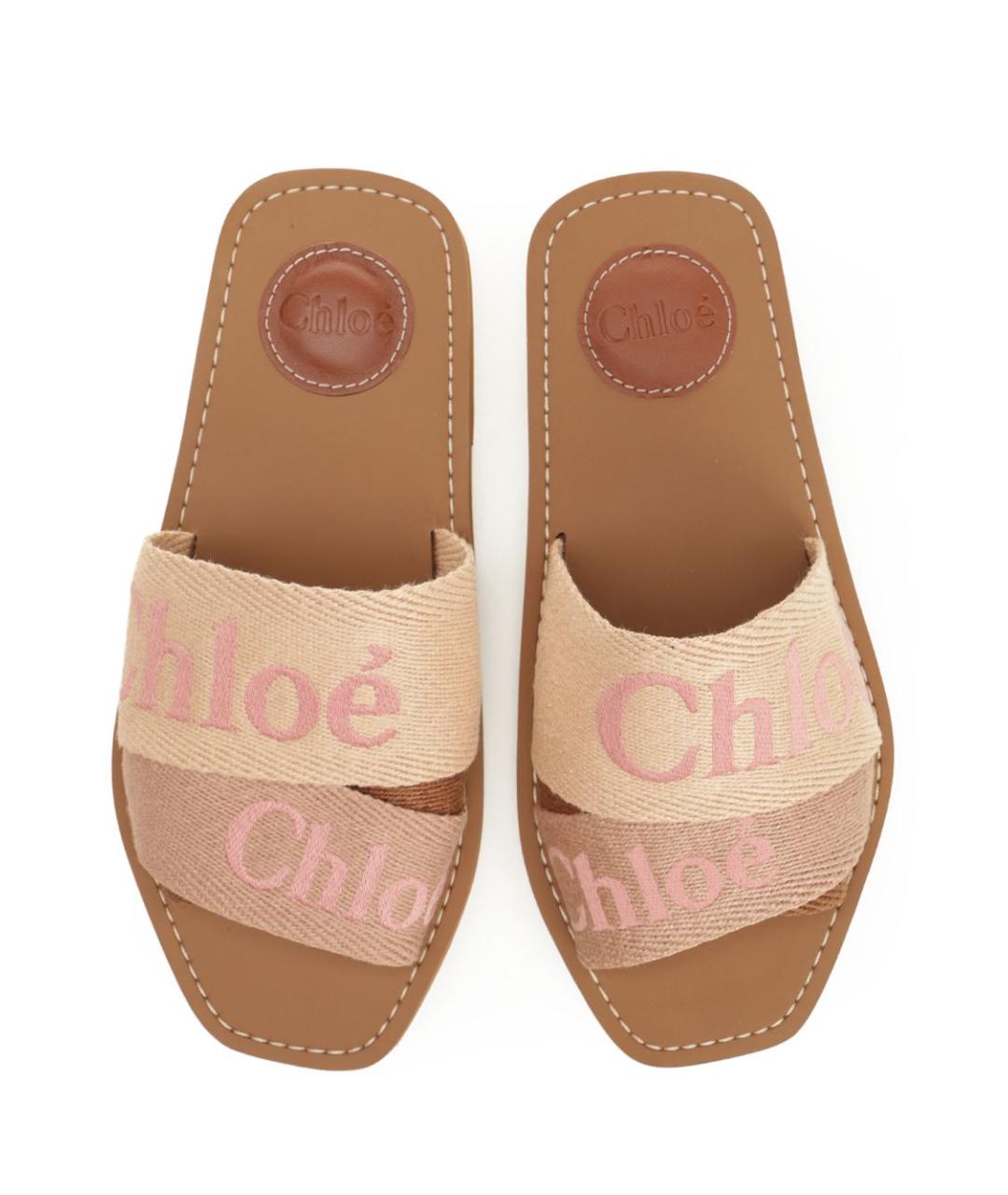 CHLOE Розовые текстильные шлепанцы, фото 5