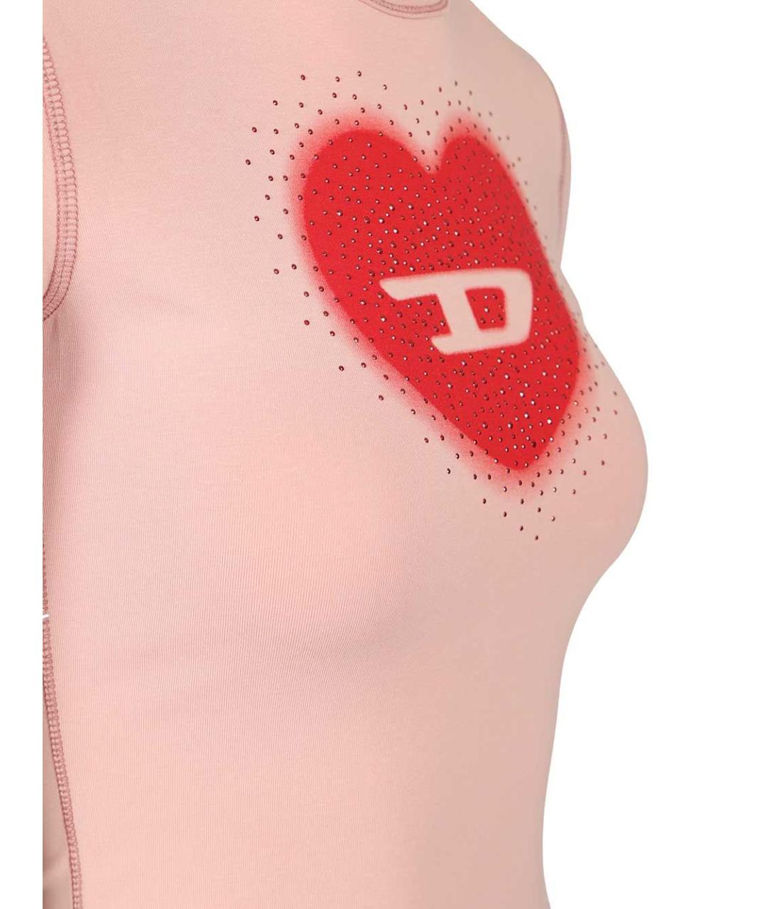DIESEL Розовая хлопко-эластановая футболка, фото 3