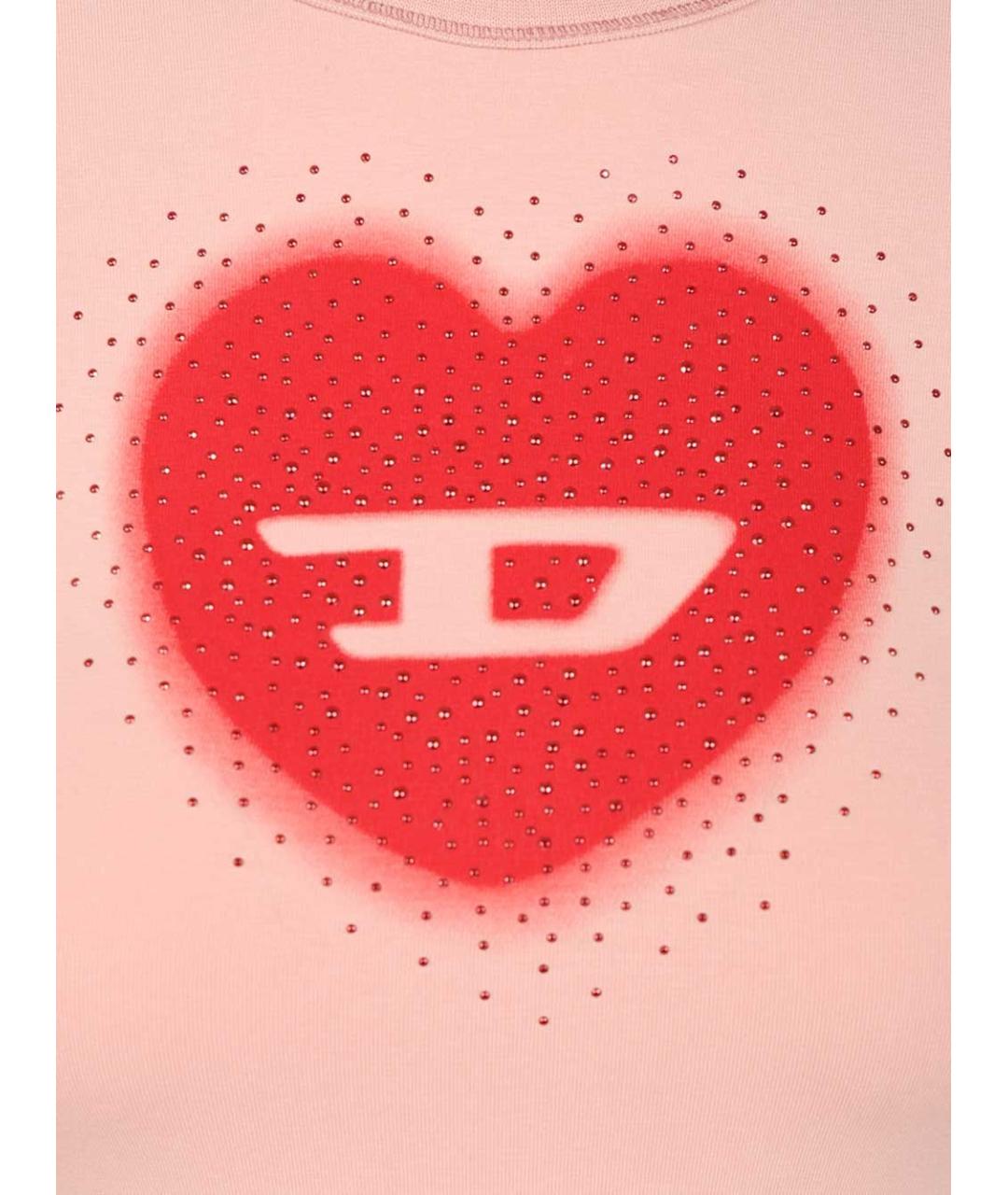 DIESEL Розовая хлопко-эластановая футболка, фото 4