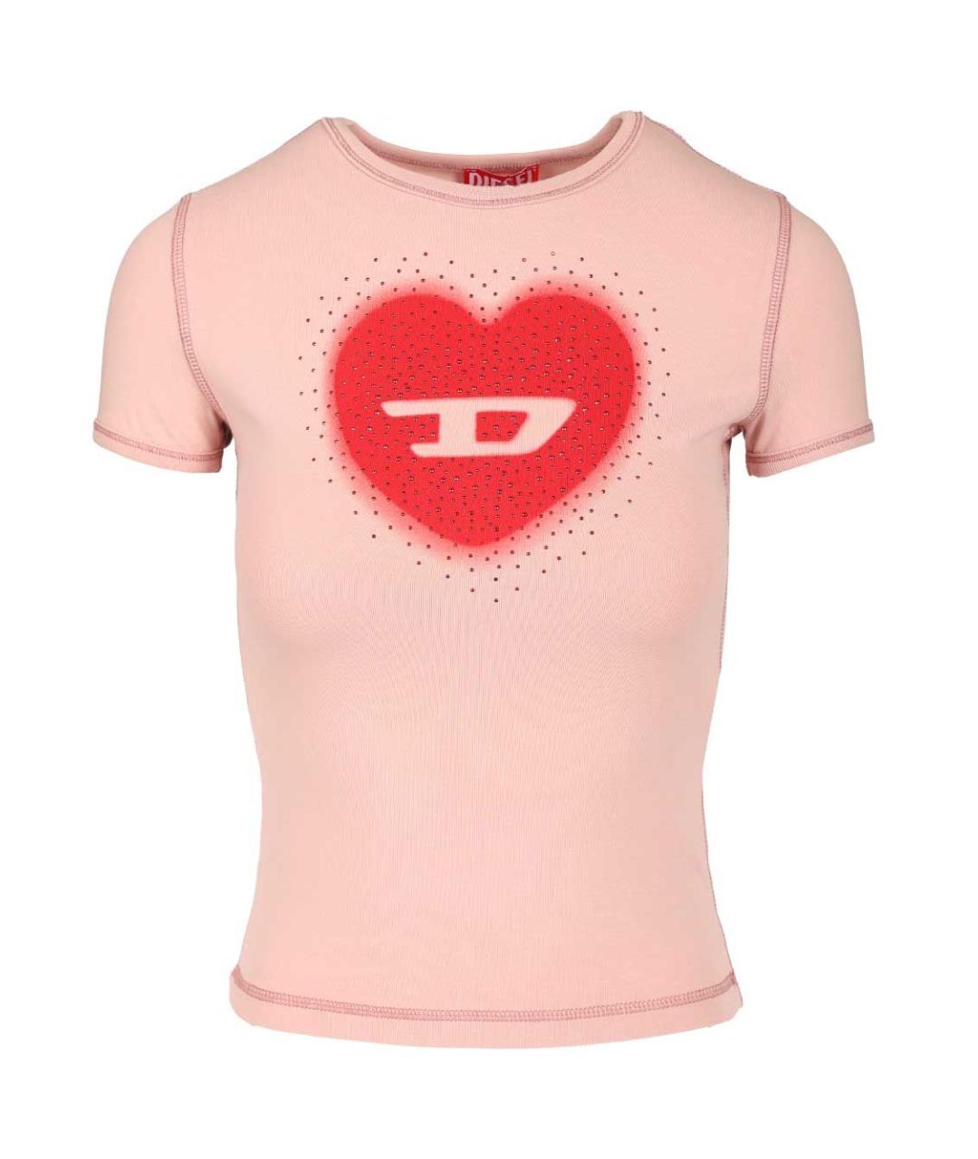 DIESEL Розовая хлопко-эластановая футболка, фото 1