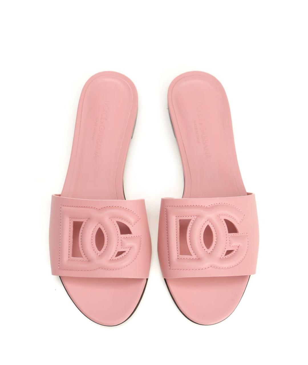 DOLCE&GABBANA Розовые кожаные шлепанцы, фото 5