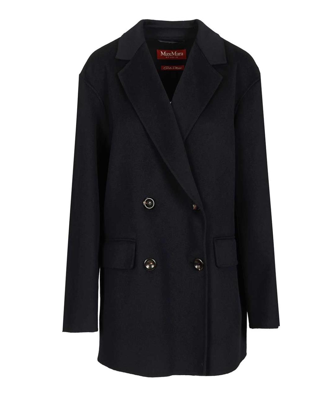 MAX MARA STUDIO Темно-синее шерстяное пальто, фото 1