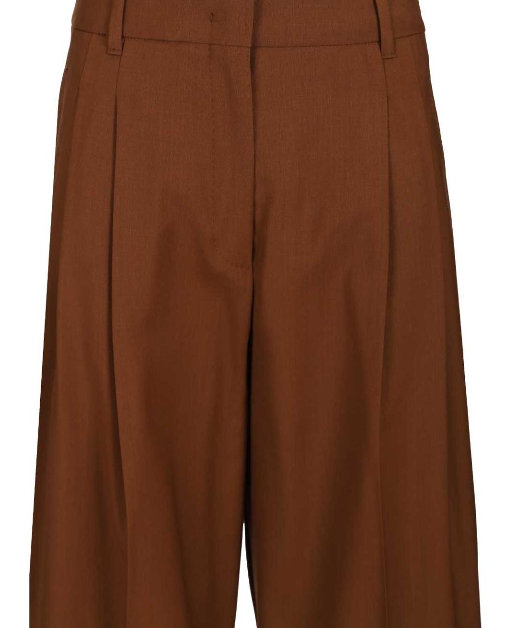 MAX MARA STUDIO Коричневые шерстяные прямые брюки, фото 4