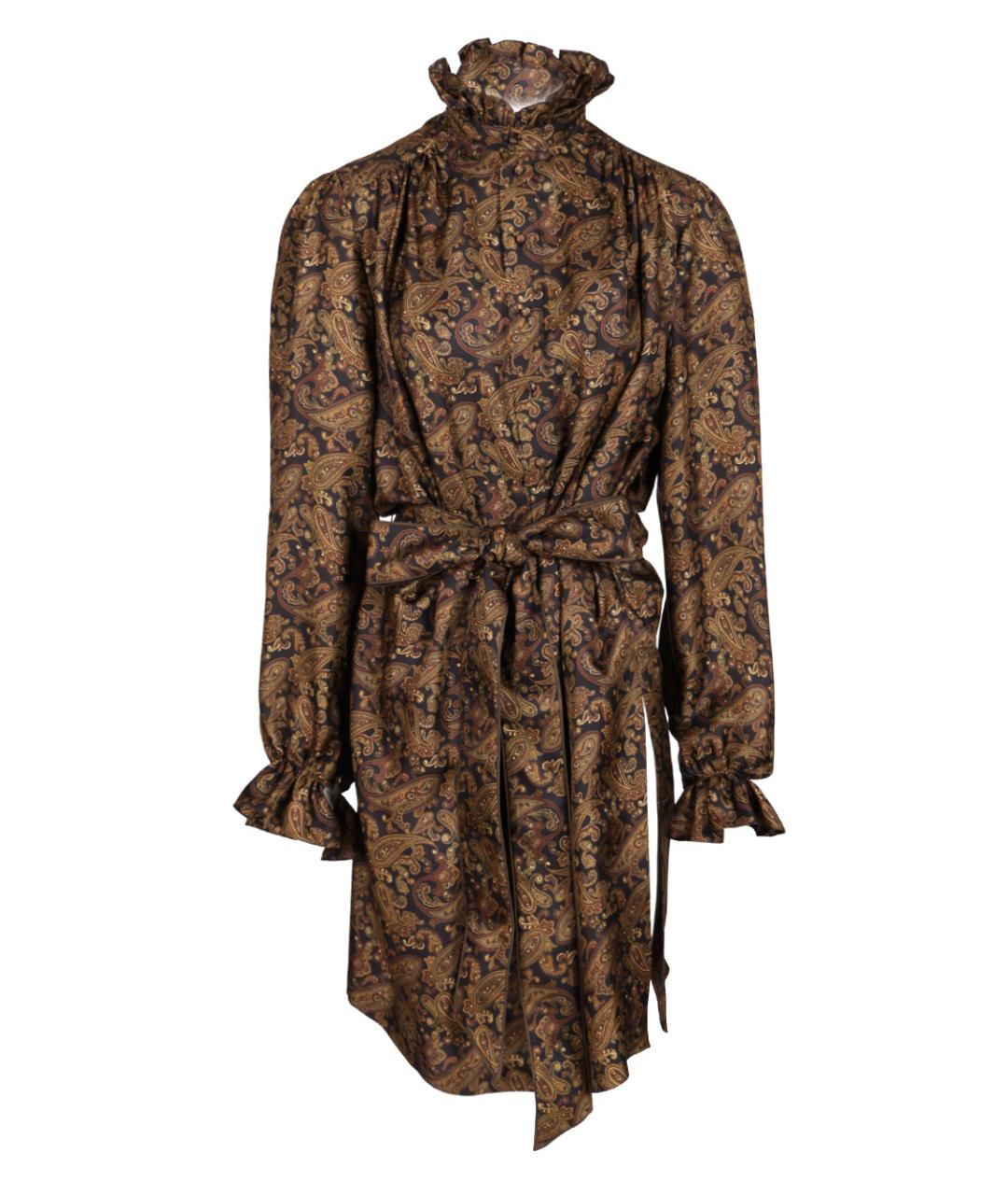 SAINT LAURENT Коричневое шелковое коктейльное платье, фото 1