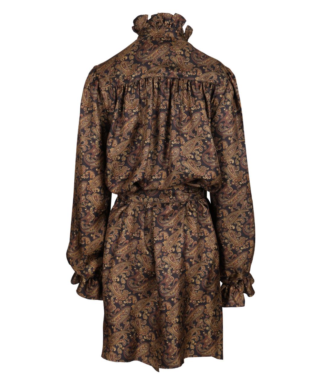 SAINT LAURENT Коричневое шелковое коктейльное платье, фото 2