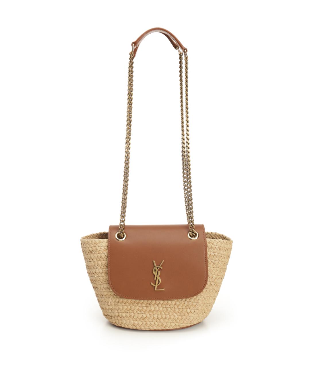 SAINT LAURENT Бежевая пелетеная сумка через плечо, фото 1