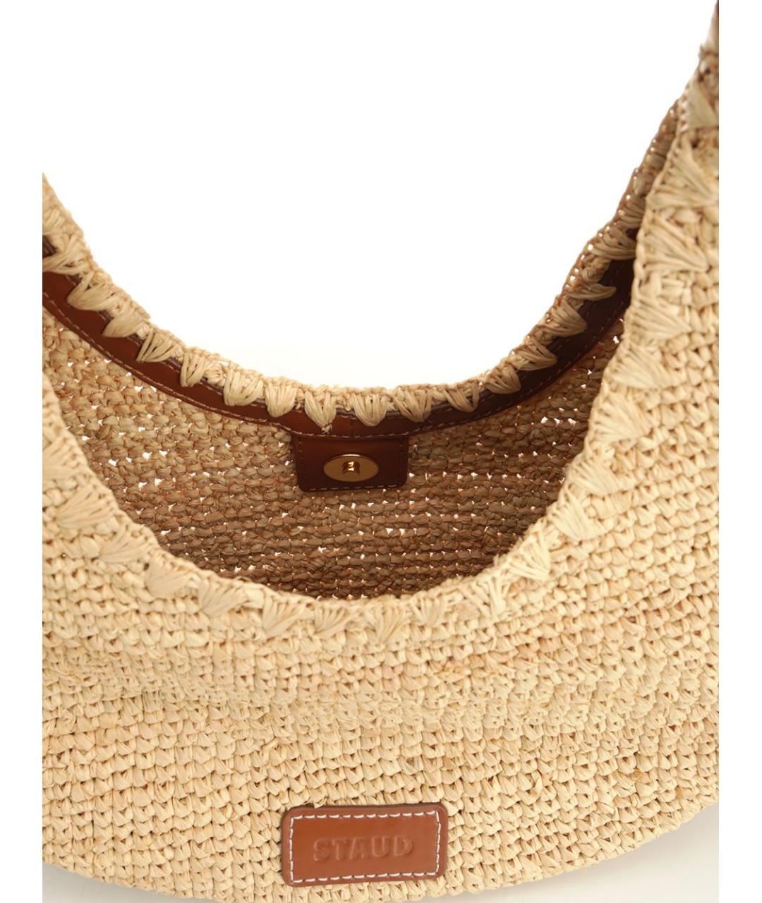 STAUD Бежевая пелетеная сумка с короткими ручками, фото 4