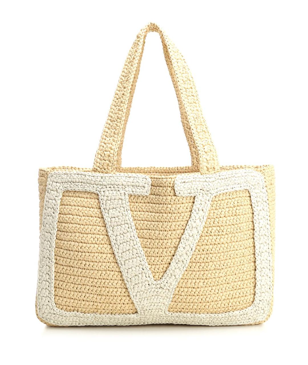 VALENTINO Бежевая пелетеная сумка тоут, фото 1