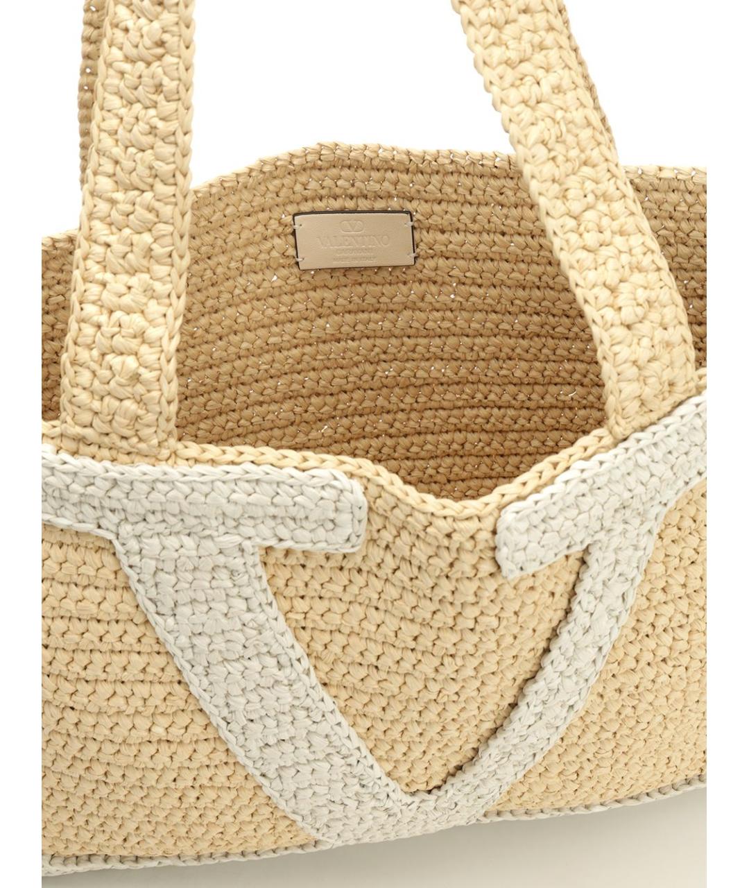 VALENTINO Бежевая пелетеная сумка тоут, фото 4