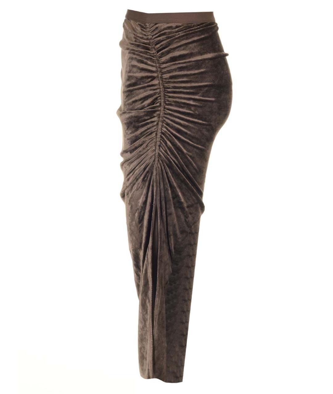 RICK OWENS Коричневая бархатная юбка миди, фото 3