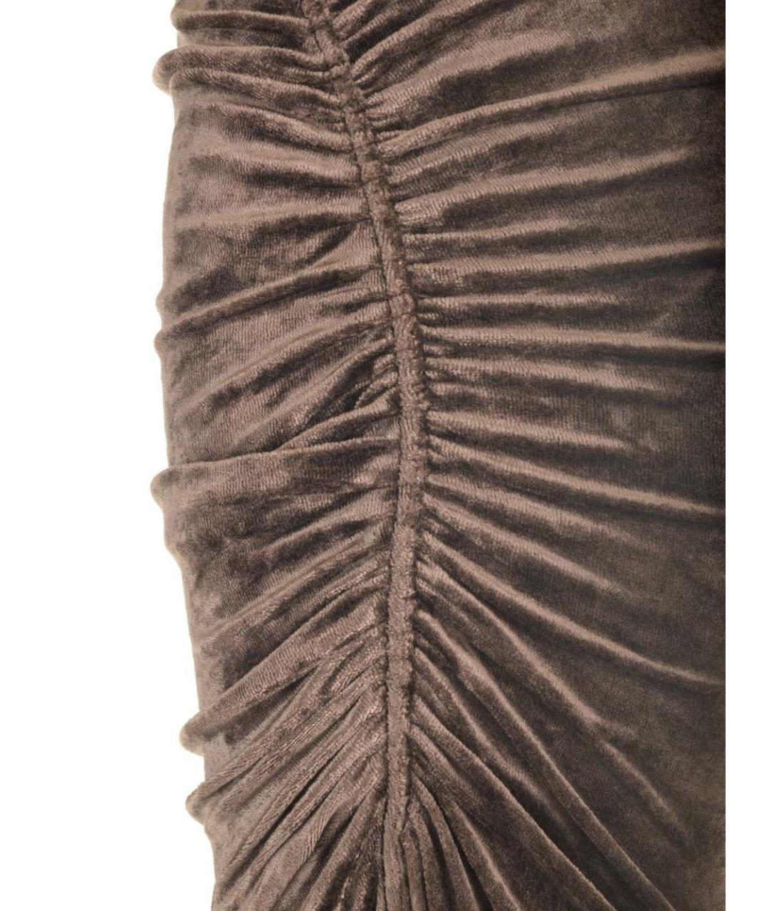 RICK OWENS Коричневая бархатная юбка миди, фото 4