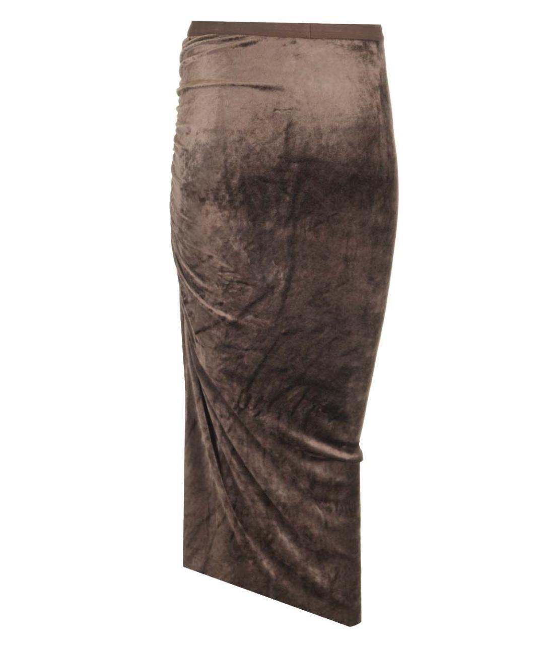 RICK OWENS Коричневая бархатная юбка миди, фото 2