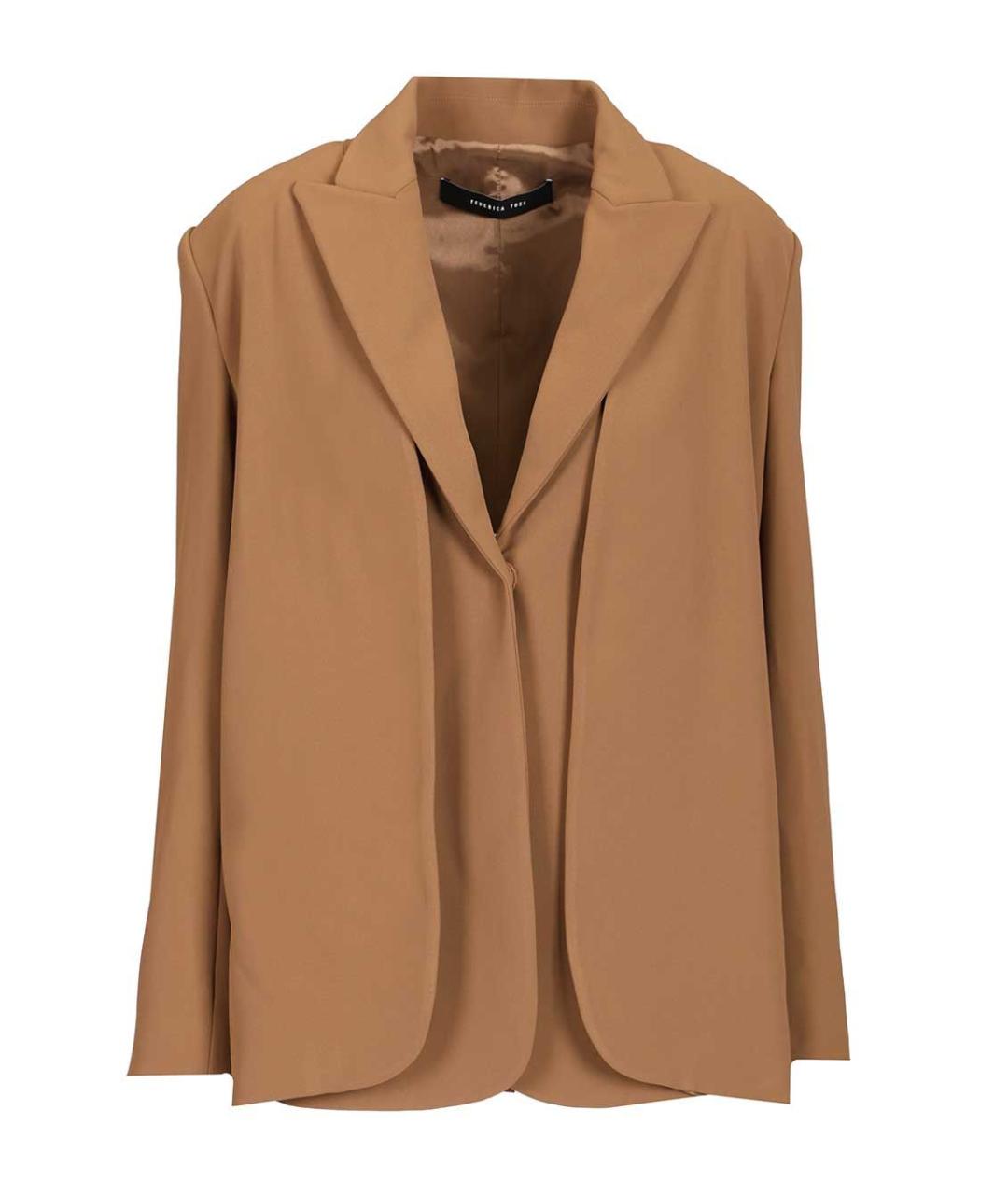 FEDERICA TOSI Коричневый полиэстеровый жакет/пиджак, фото 1