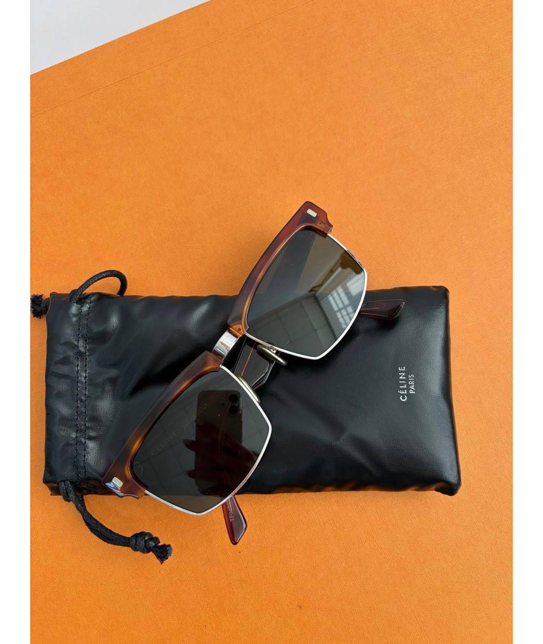 CELINE Коричневые пластиковые солнцезащитные очки, фото 6
