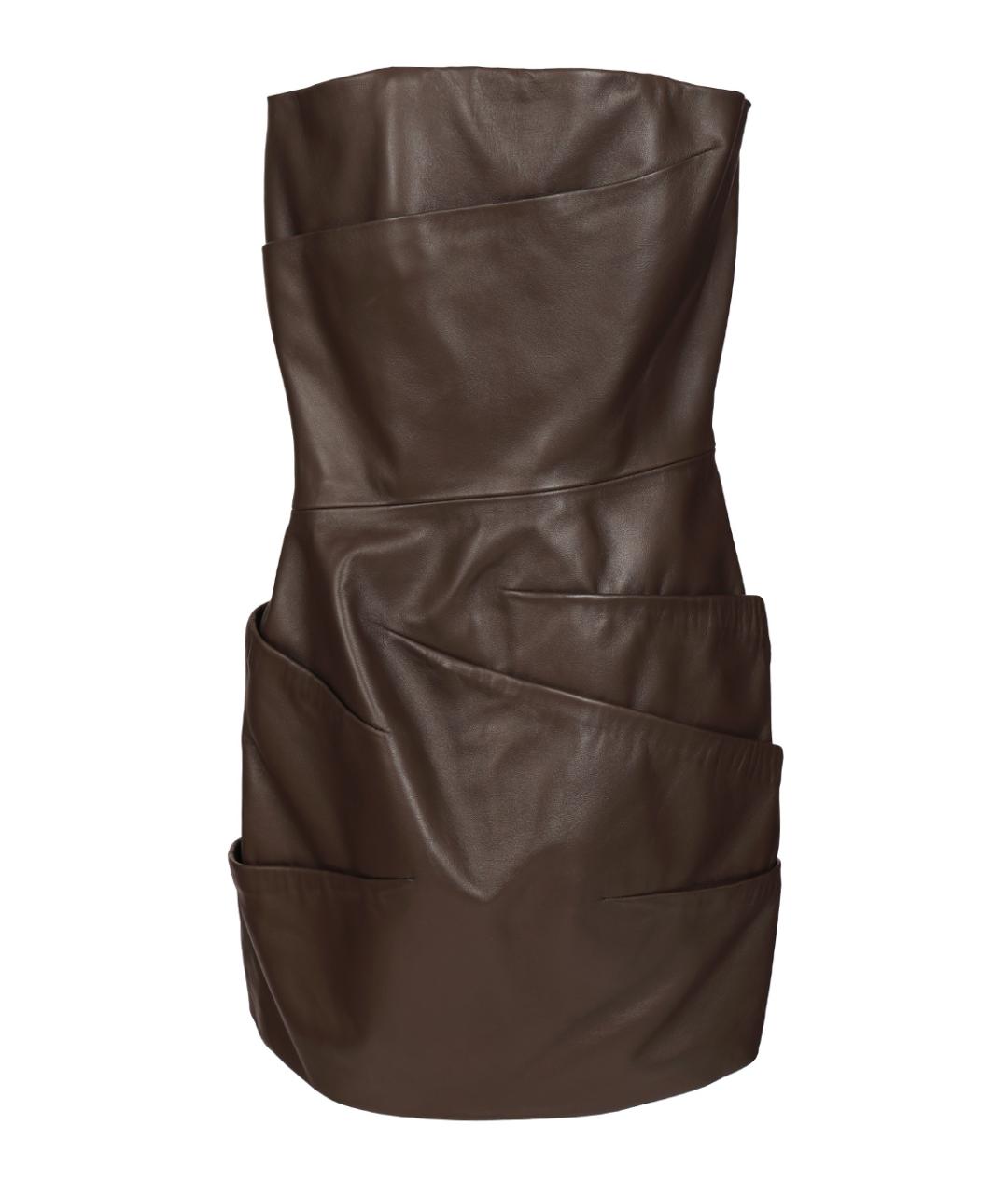 THE ATTICO Коричневое кожаное коктейльное платье, фото 1