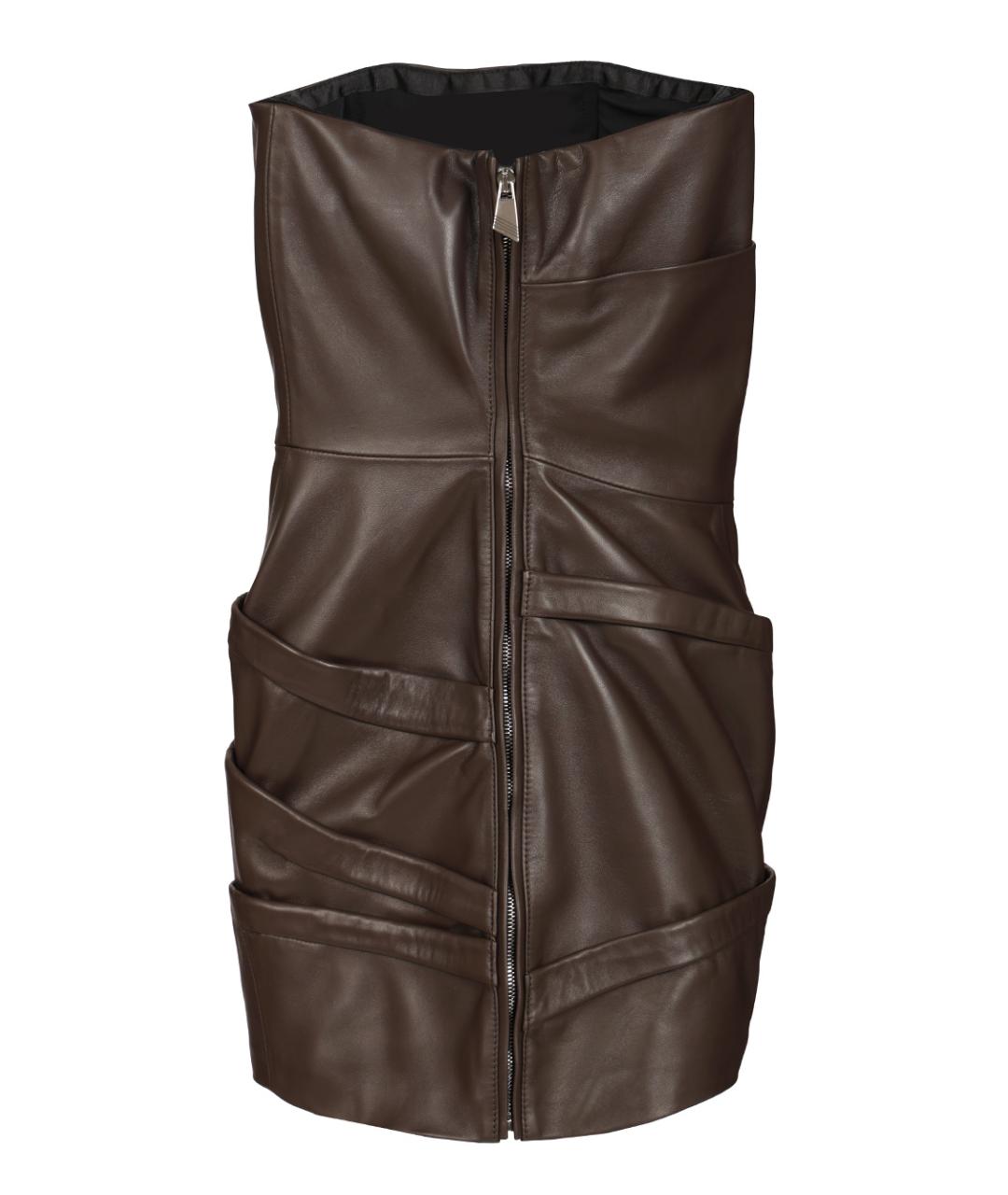 THE ATTICO Коричневое кожаное коктейльное платье, фото 2