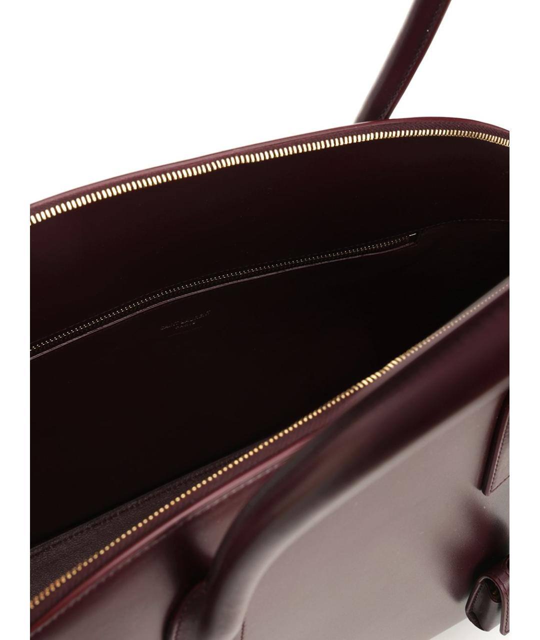 SAINT LAURENT Бордовая кожаная сумка тоут, фото 4