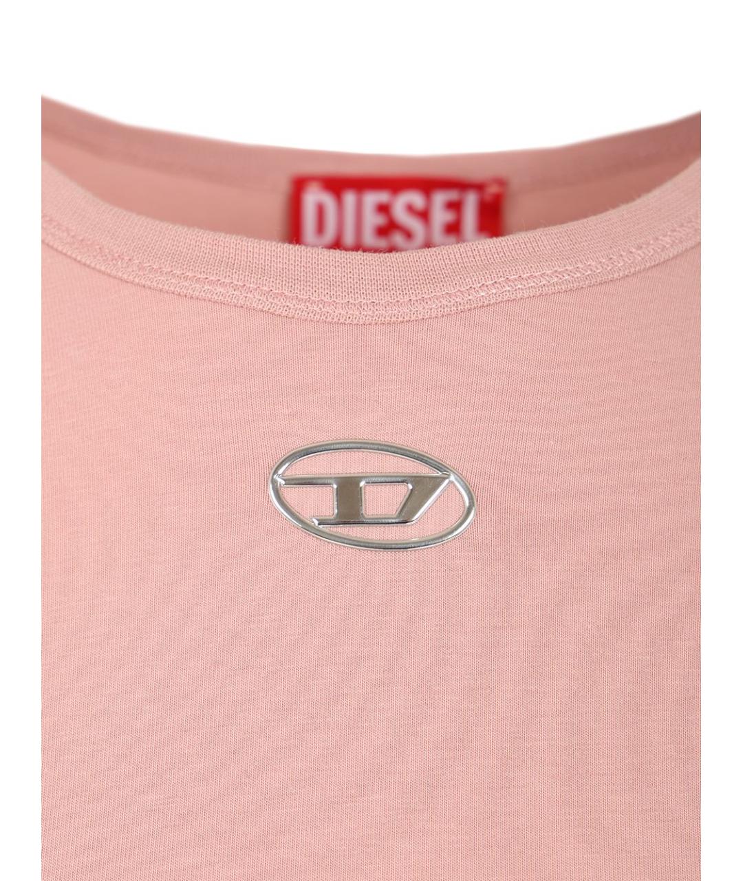 DIESEL Розовая хлопко-эластановая футболка, фото 3