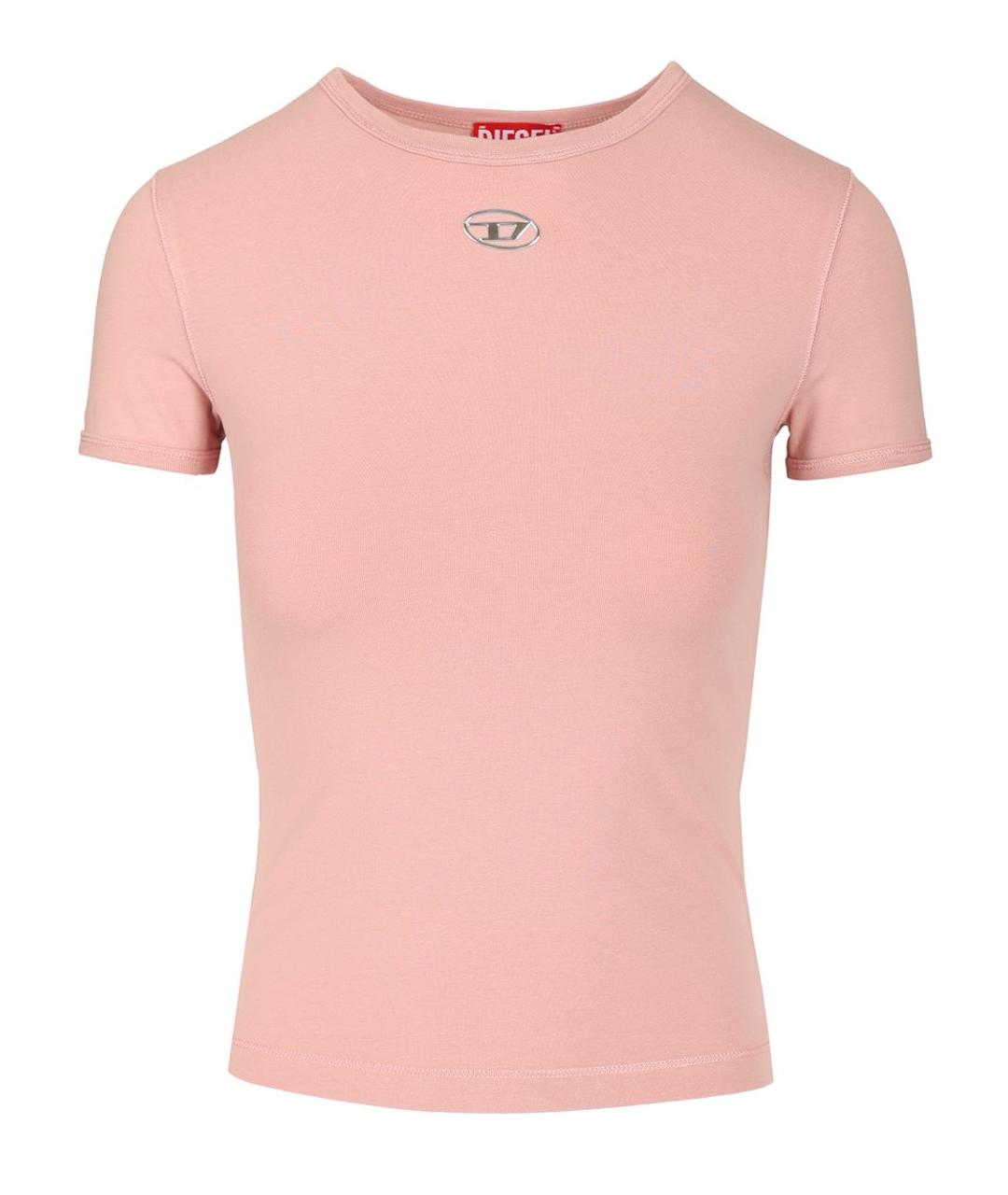 DIESEL Розовая хлопко-эластановая футболка, фото 1