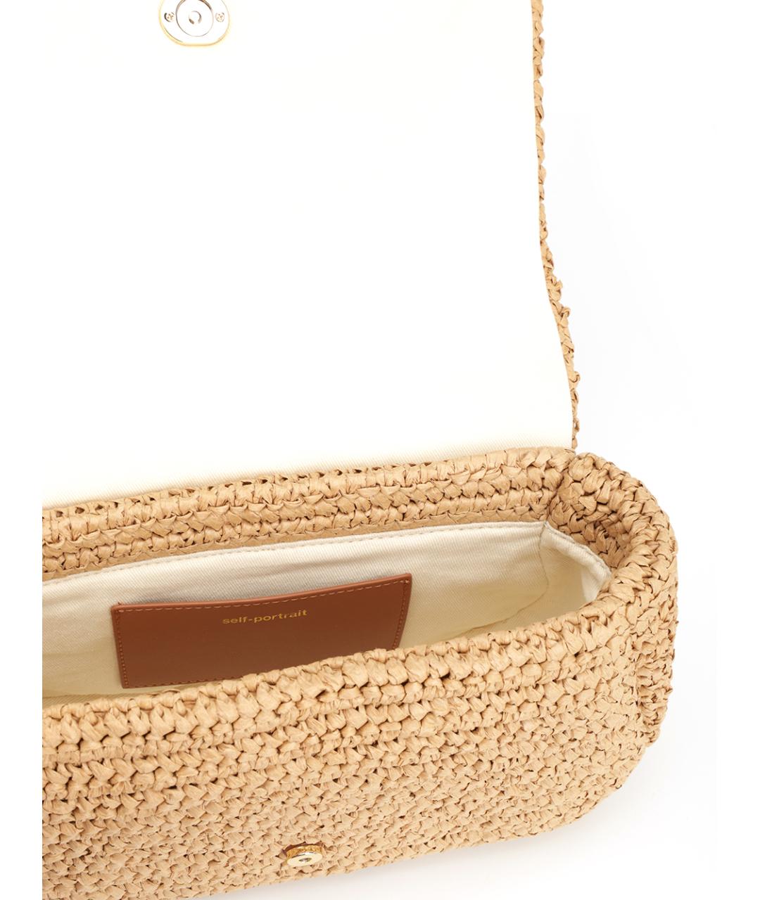 SELF-PORTRAIT Бежевая пелетеная сумка через плечо, фото 4