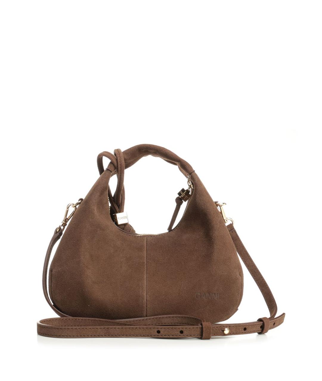 GANNI Коричневая замшевая сумка с короткими ручками, фото 3