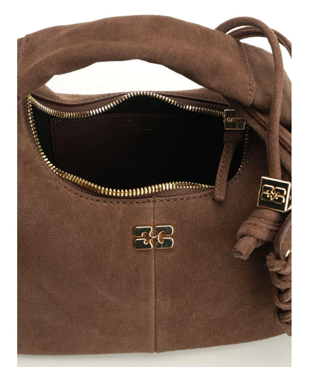 GANNI Коричневая замшевая сумка с короткими ручками, фото 4