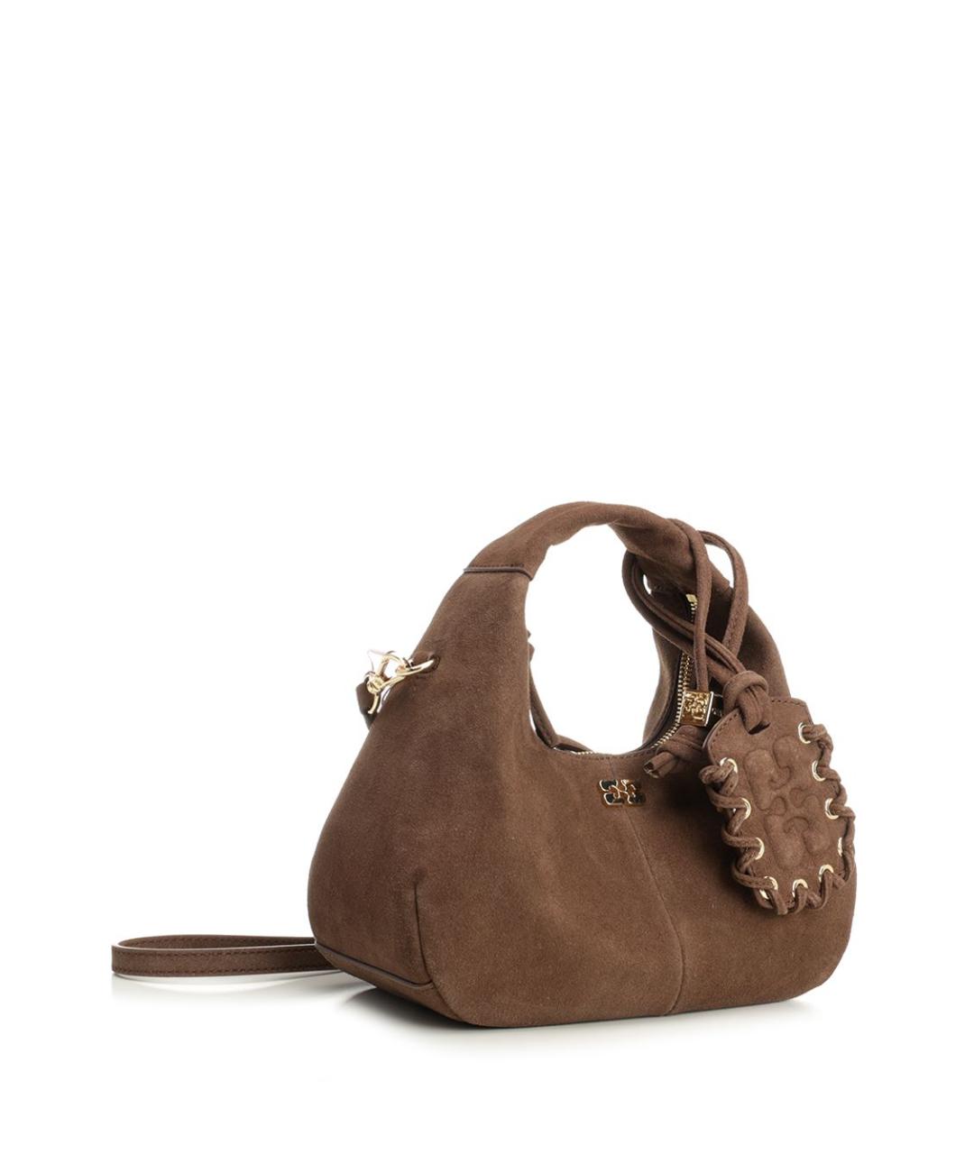 GANNI Коричневая замшевая сумка с короткими ручками, фото 2