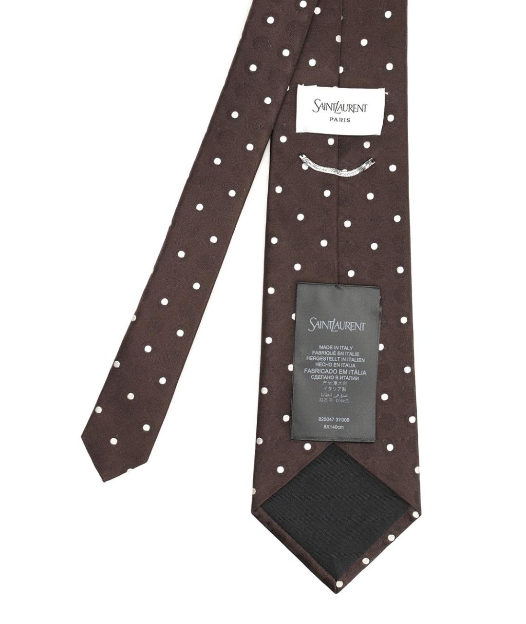 SAINT LAURENT Коричневый шелковый галстук, фото 2