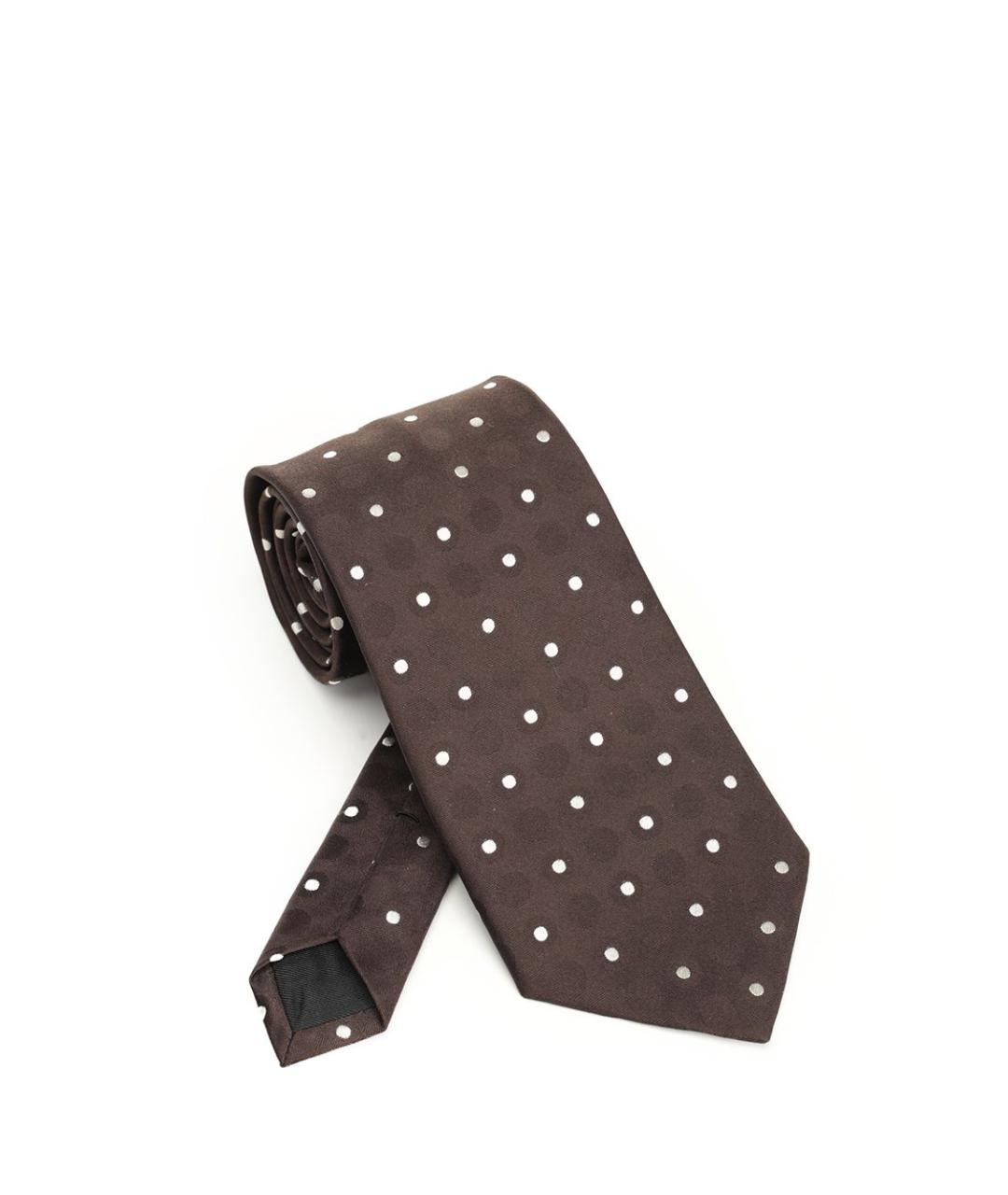 SAINT LAURENT Коричневый шелковый галстук, фото 1