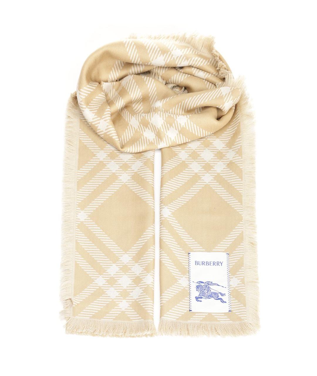 BURBERRY Бежевый шелковый шарф, фото 1