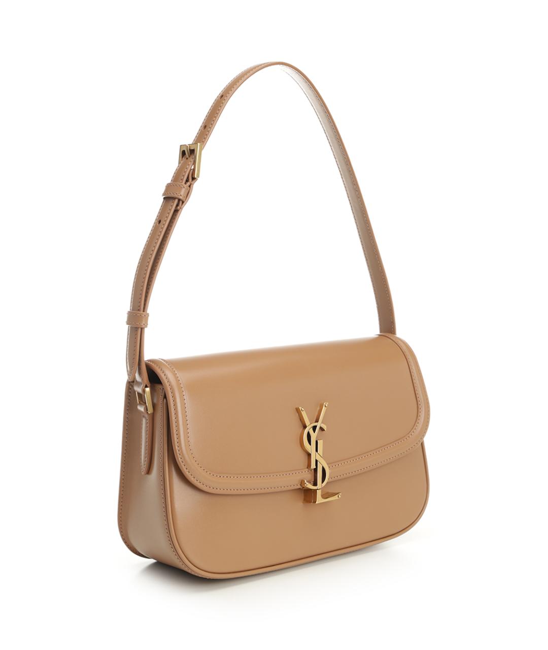SAINT LAURENT Бежевая кожаная сумка через плечо, фото 2