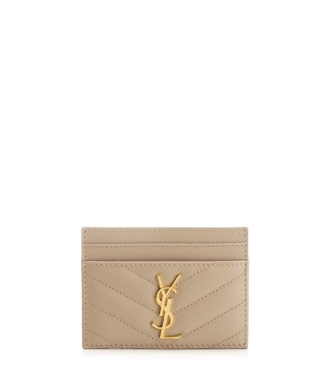 SAINT LAURENT Бежевый кожаный кардхолдер, фото 1