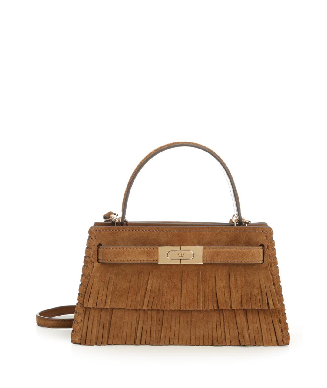 TORY BURCH Коричневая замшевая сумка с короткими ручками, фото 1